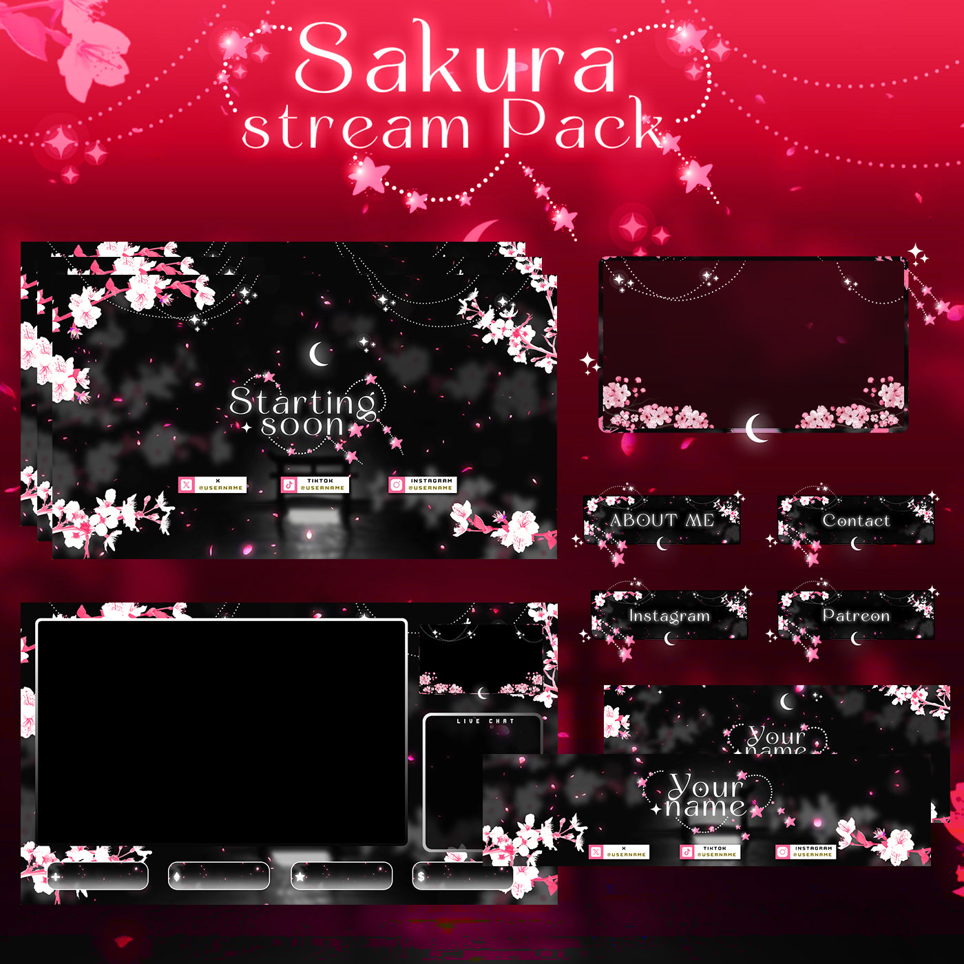Sakura Cherry Twitch overlays full stream package