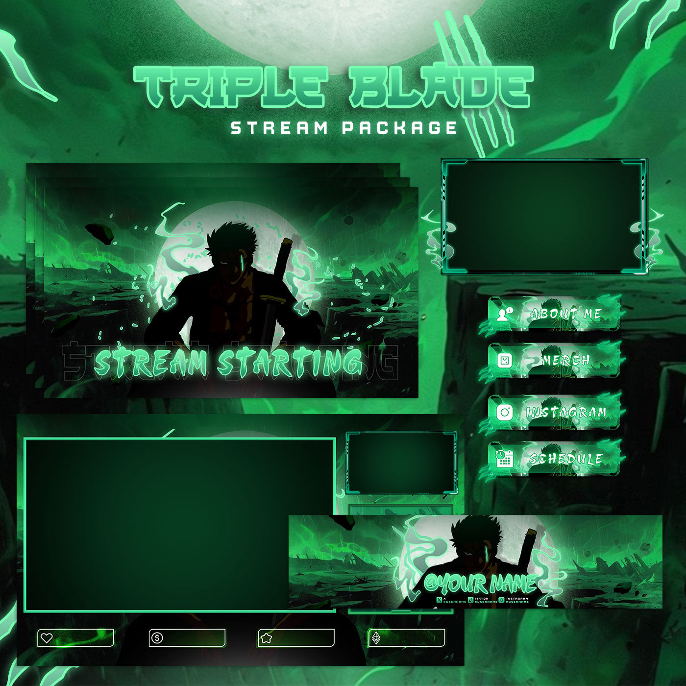 Zoro Triple Blade Anime Twitch Overlays full Stream