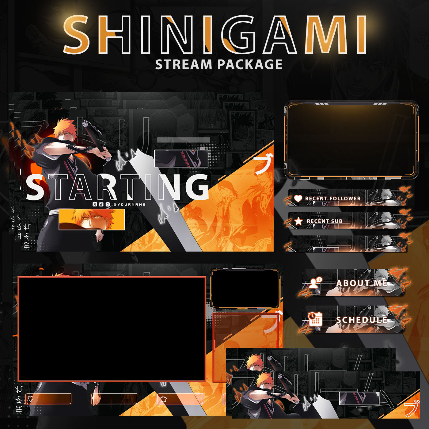 Bleach Twitch Overlays full Stream Package Orange