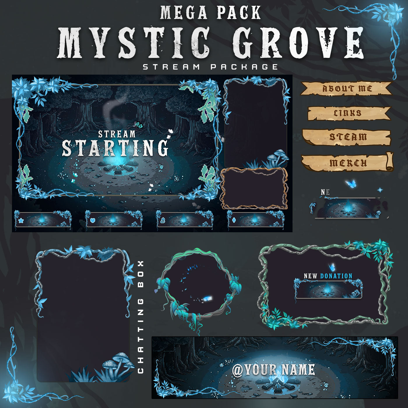 Premium Mystic Grove Twitch overlays full stream package