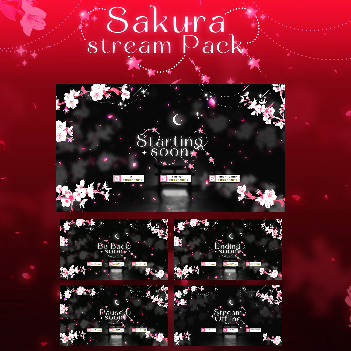 Sakura Cherry Twitch overlays full stream package