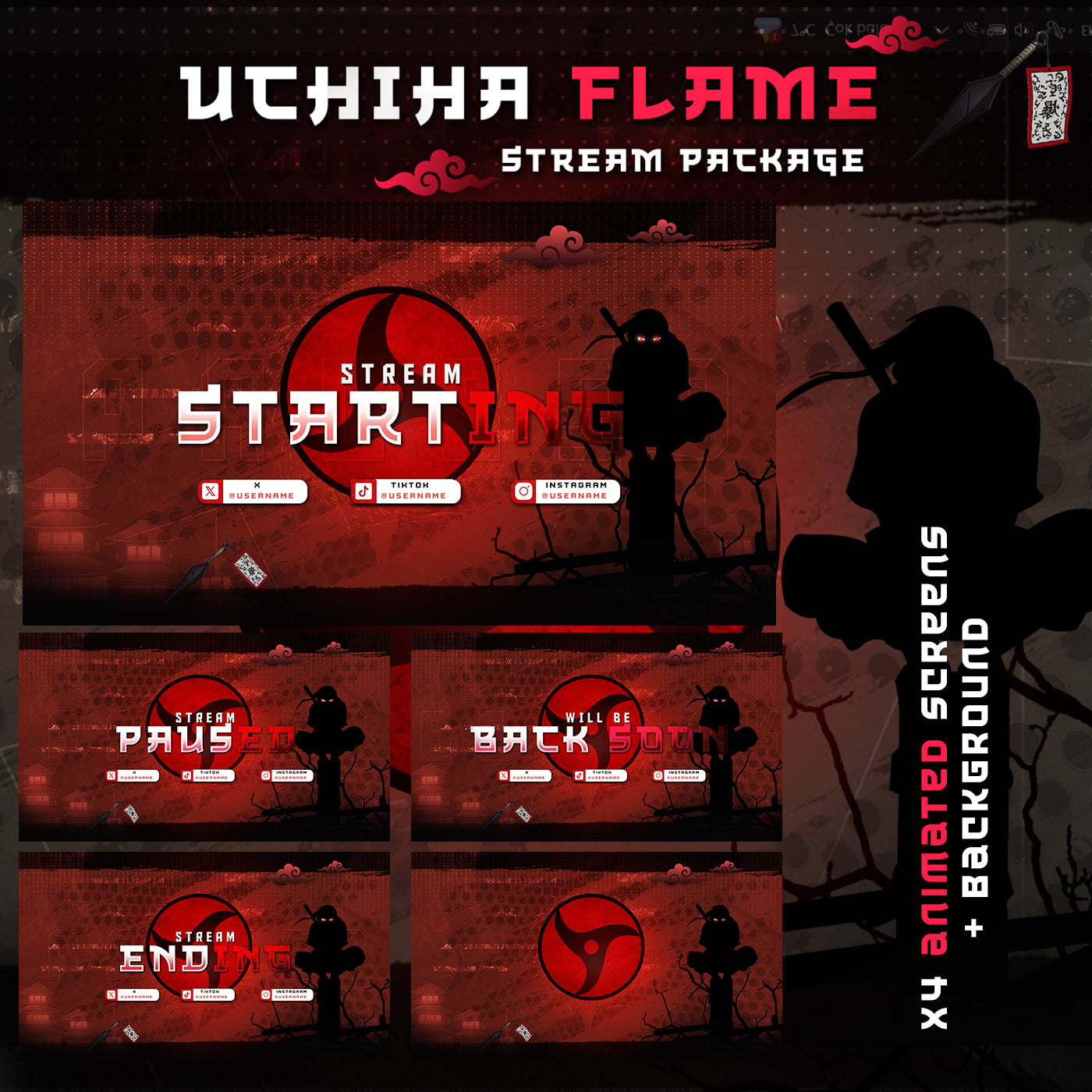 Fire Flame Uchiha Itachi Twitch overlays full stream package