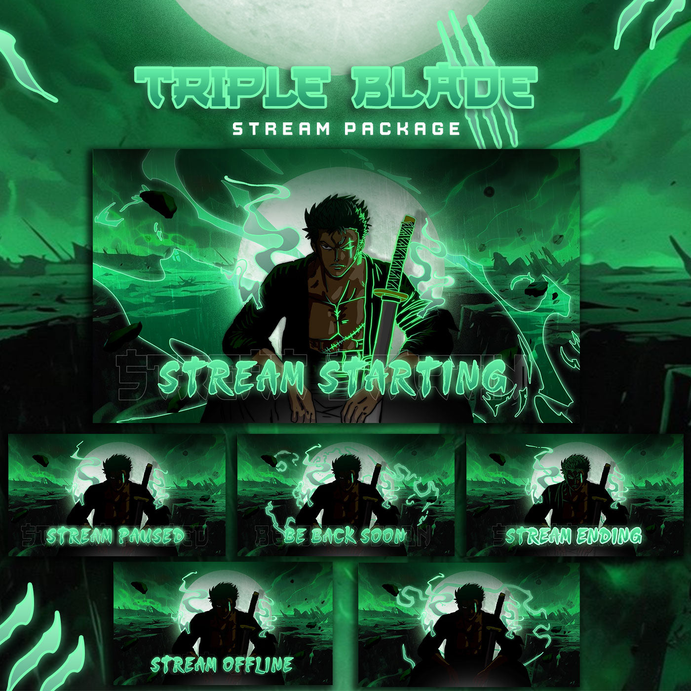 Zoro Triple Blade Anime Twitch Overlays full Stream