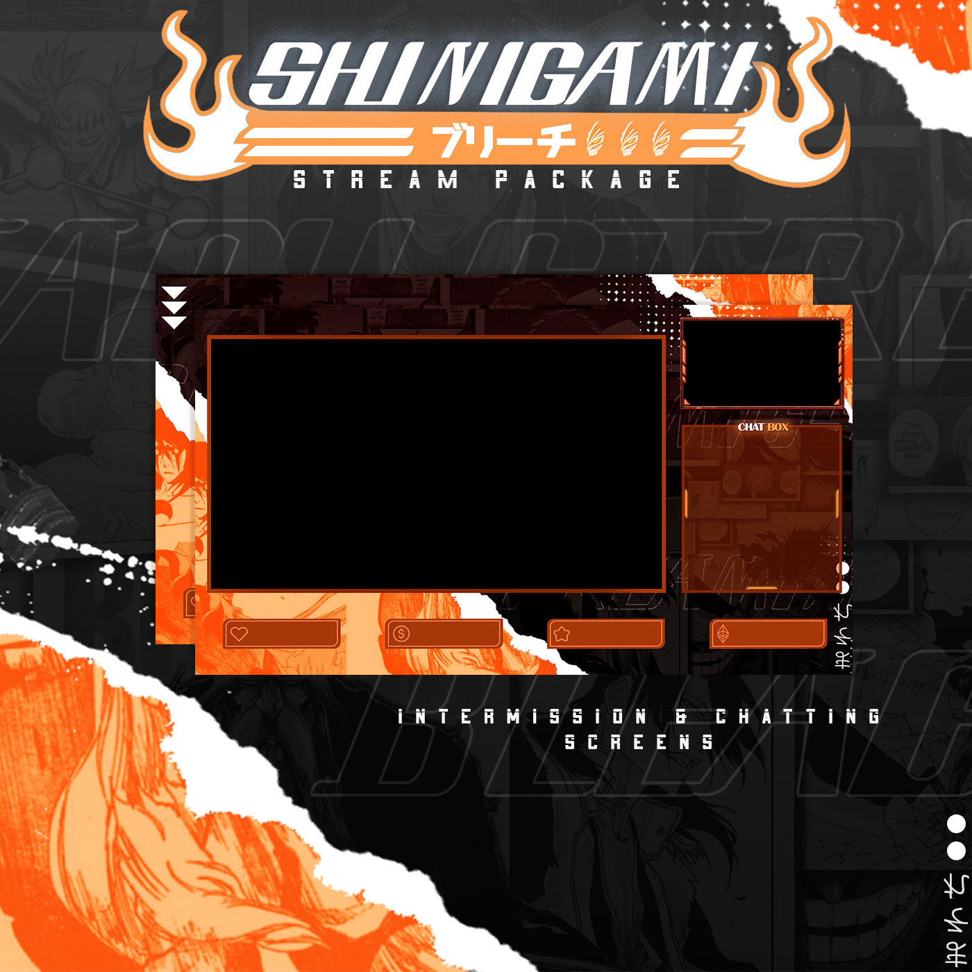 Bleach II Twitch Overlays full Stream Package Orange