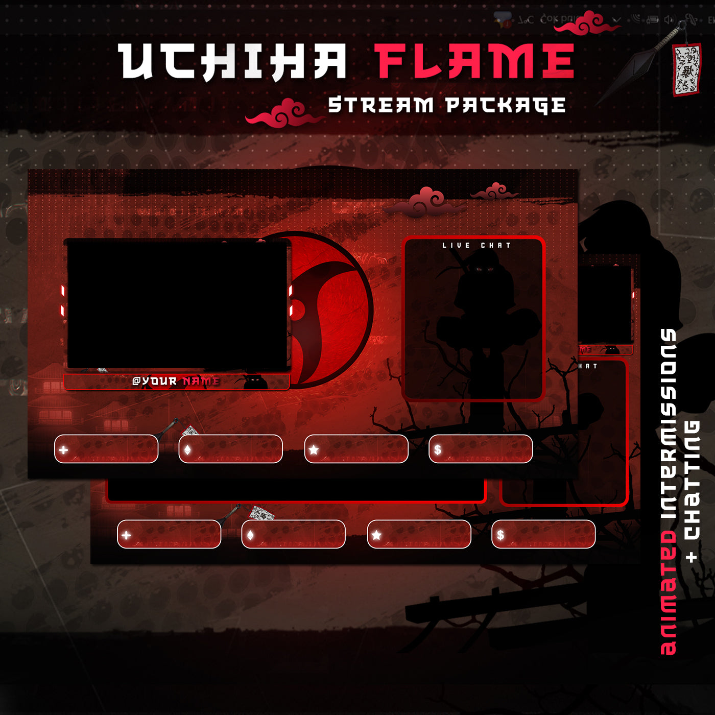 Fire Flame Uchiha Itachi Twitch overlays full stream package