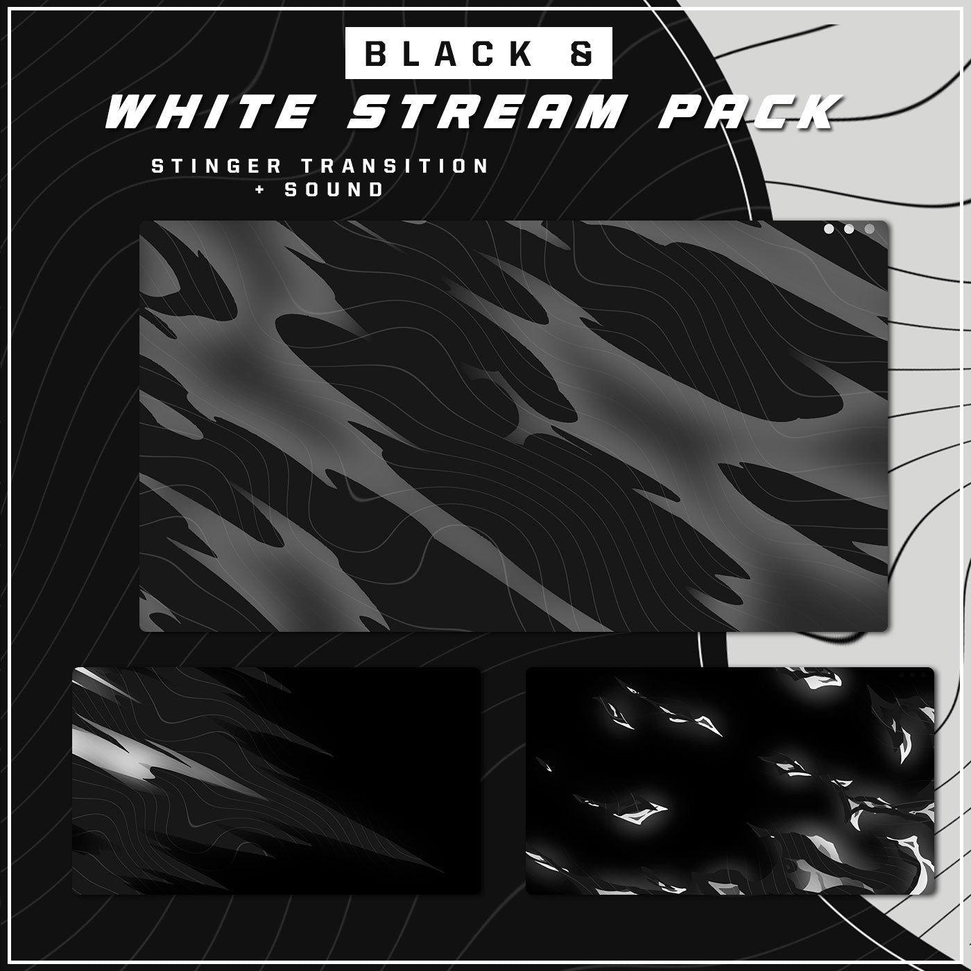 Premium Black and White Twitch overlays full stream package