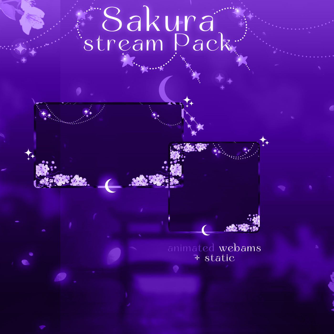 Purple Sakura Cherry Twitch overlays full stream package
