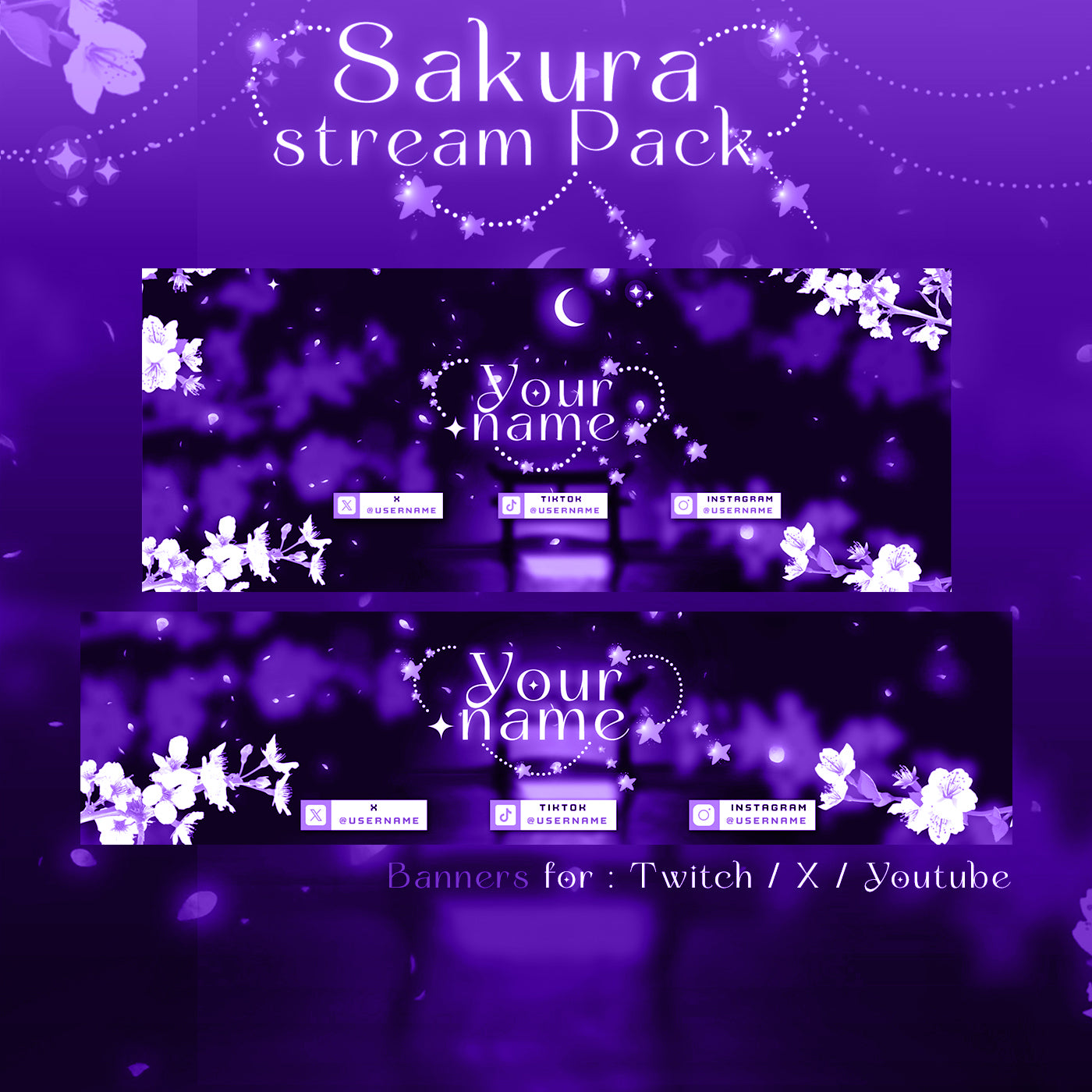 Purple Sakura Cherry Twitch overlays full stream package