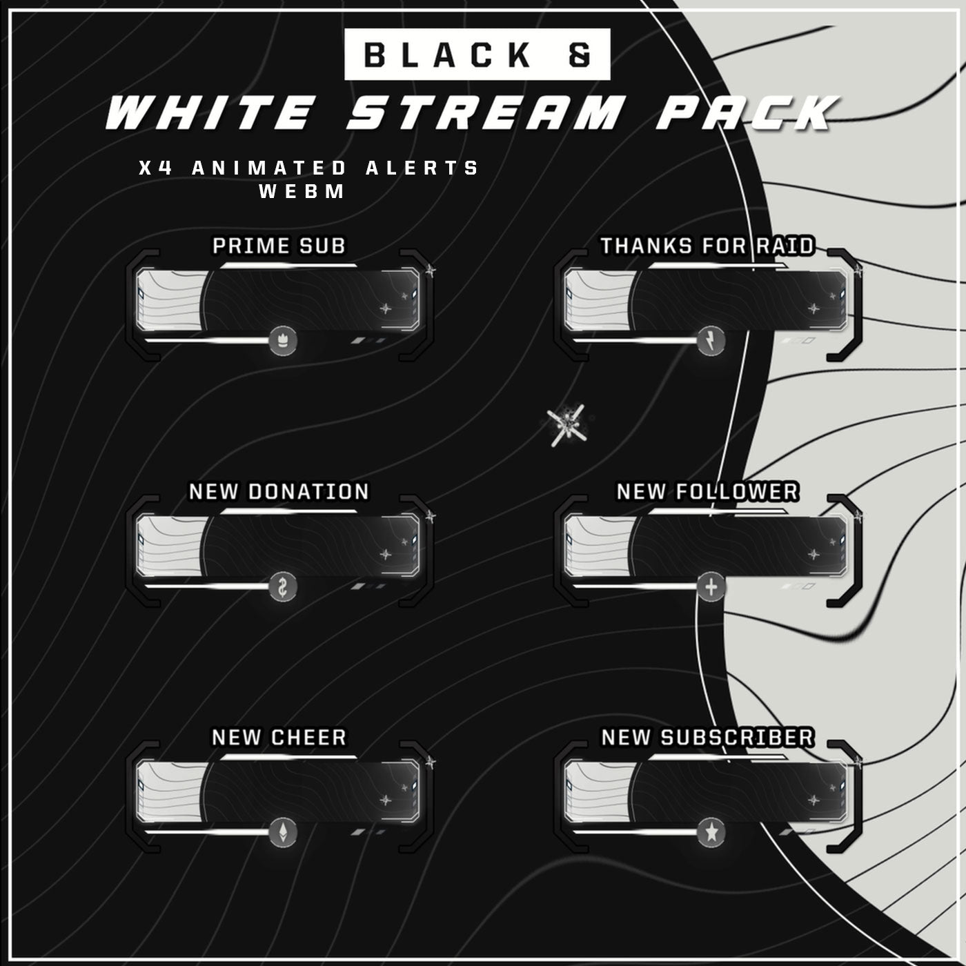 Premium Black and White Twitch overlays full stream package