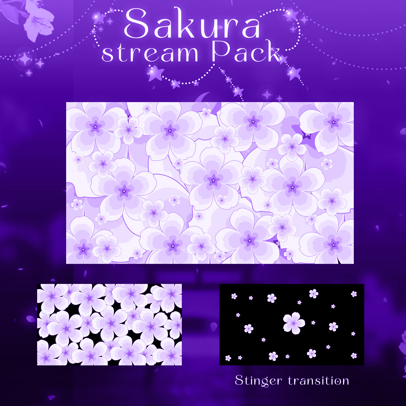 Purple Sakura Cherry Twitch overlays full stream package