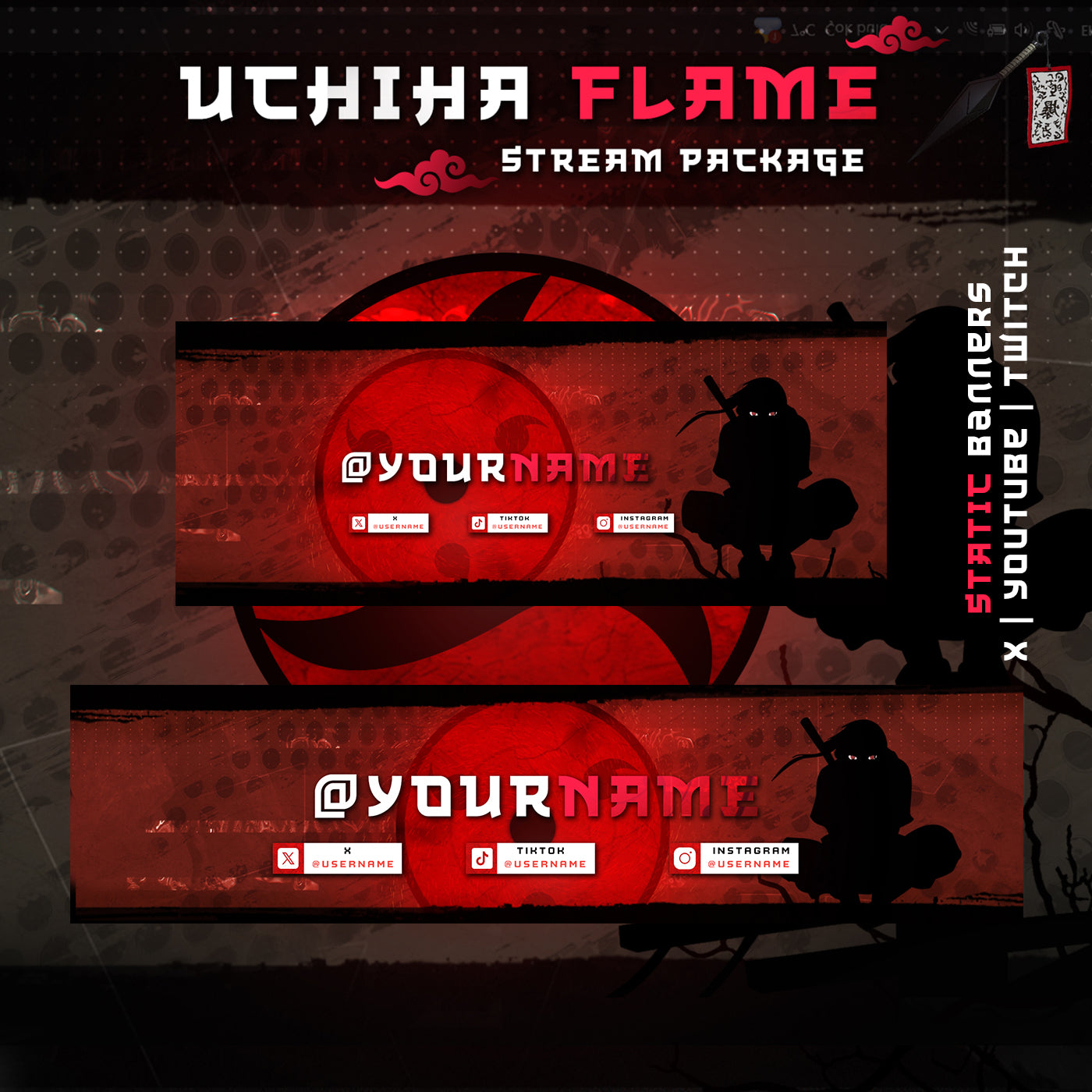 Fire Flame Uchiha Itachi Twitch overlays full stream package
