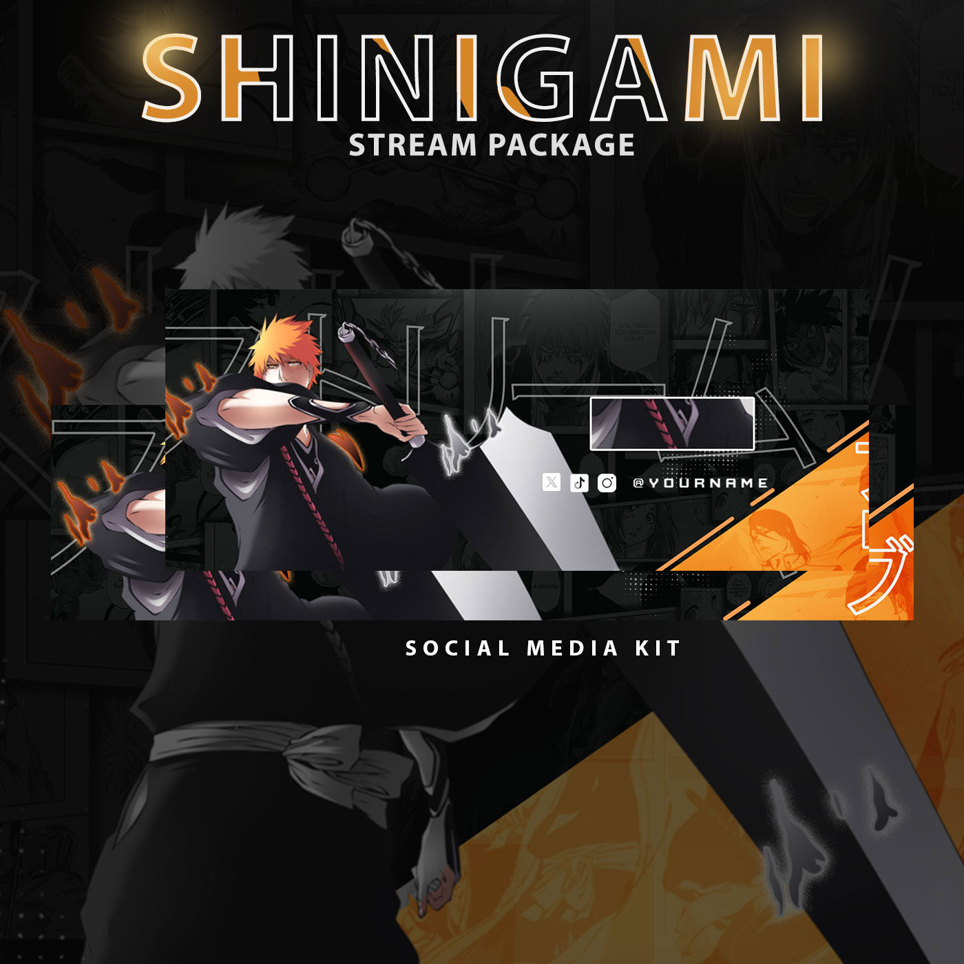 Bleach Twitch Overlays full Stream Package Orange