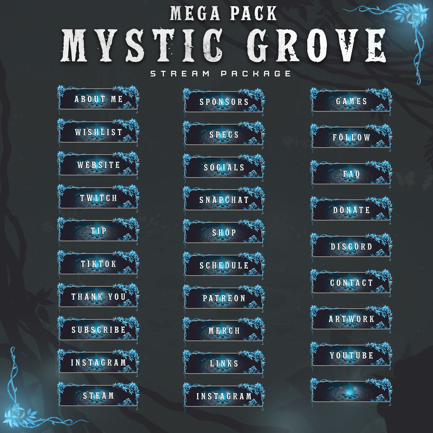 Premium Mystic Grove Twitch overlays full stream package
