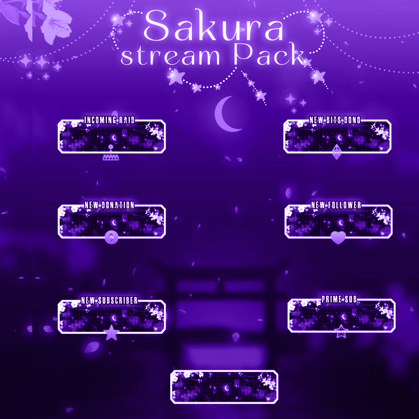 Purple Sakura Cherry Twitch overlays full stream package