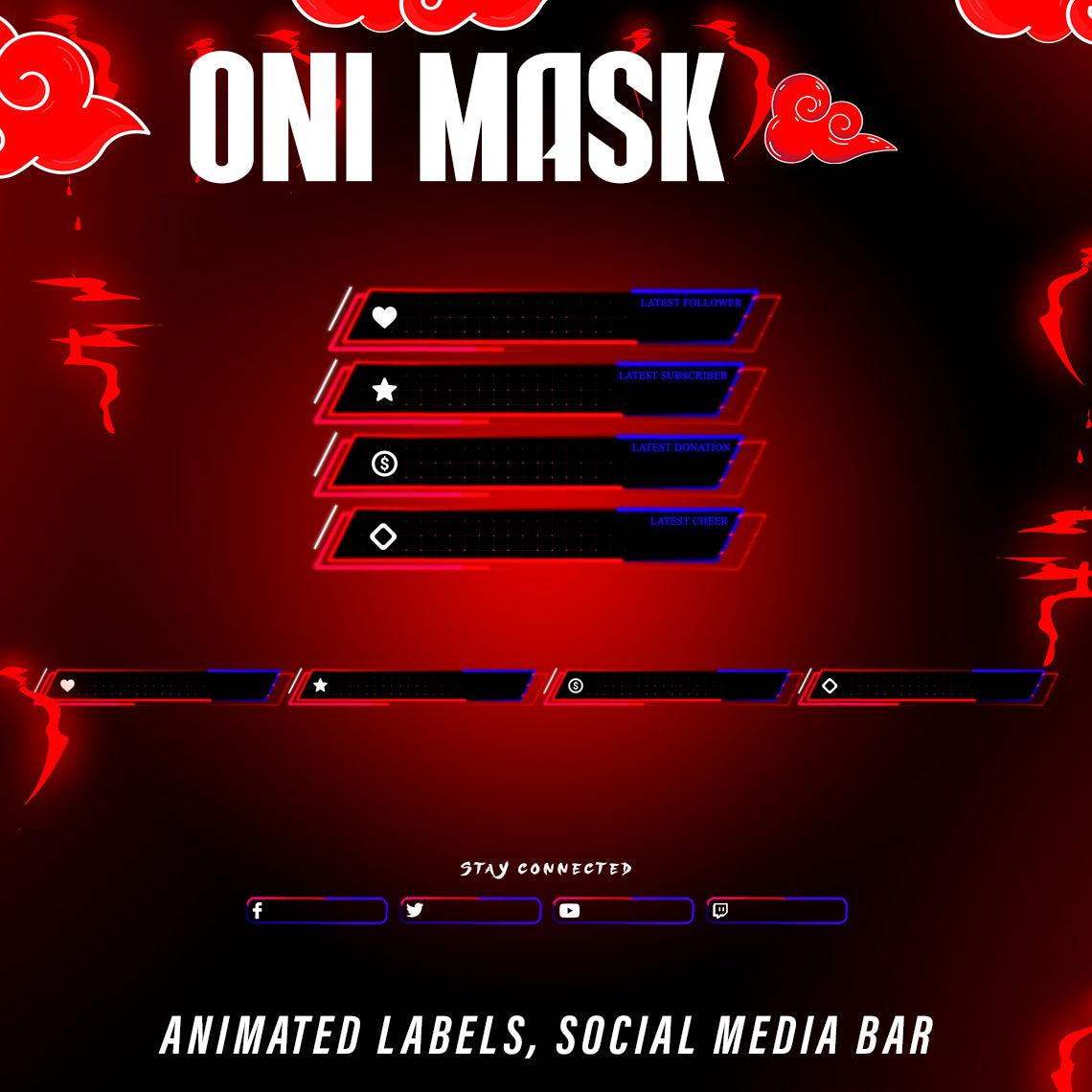 Oni Mask Stream Package Twitch overlays full stream package