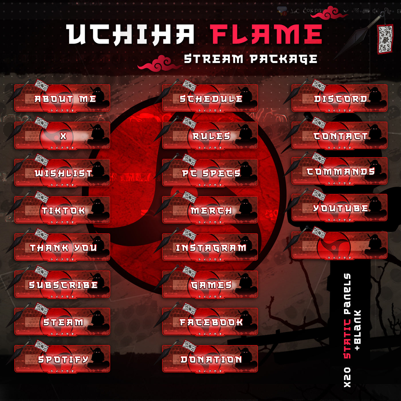Fire Flame Uchiha Itachi Twitch overlays full stream package