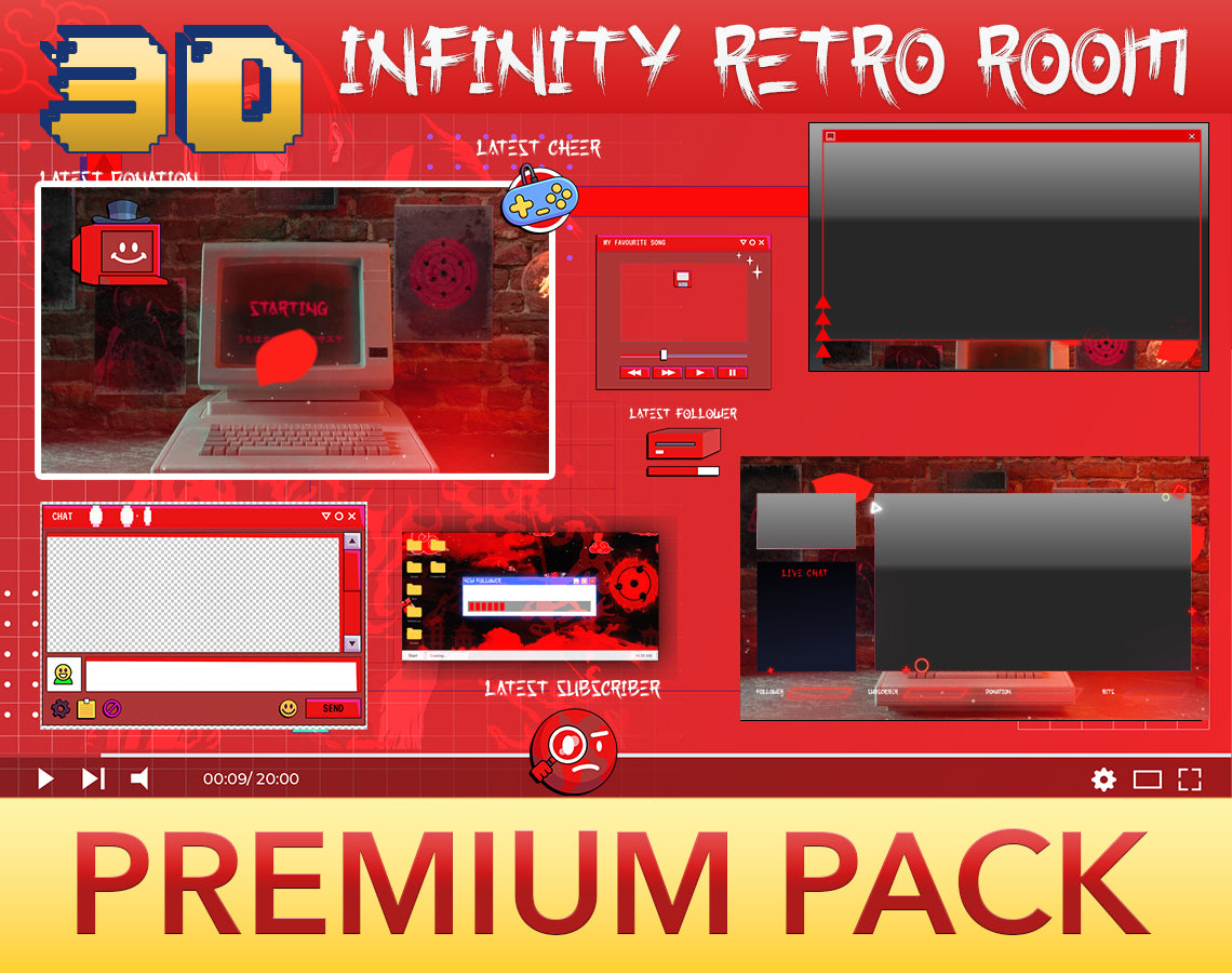 3D Retro Sharingan Stream Package Twitch overlays full stream package