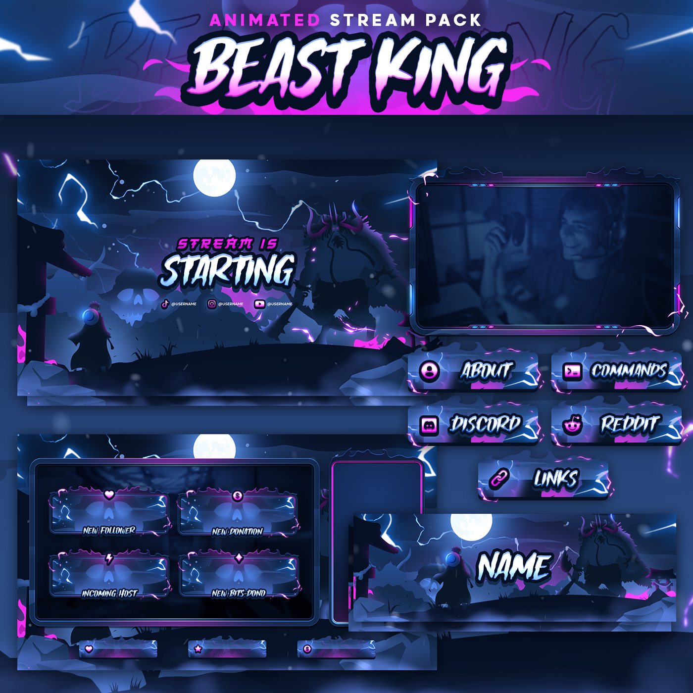 Beast King Anime Stream Pack Twitch Overlays Panels Transition