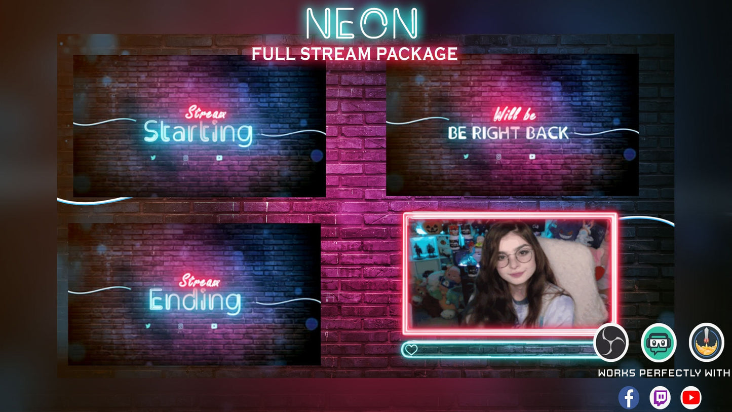 Neon Animated Stream Overlay Package Retro