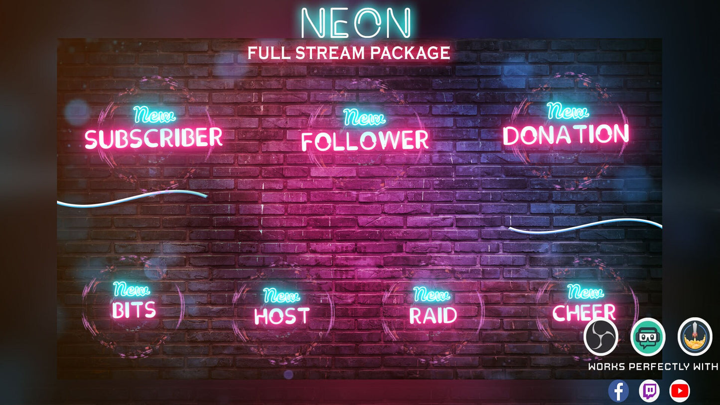 Neon Animated Stream Overlay Package Retro