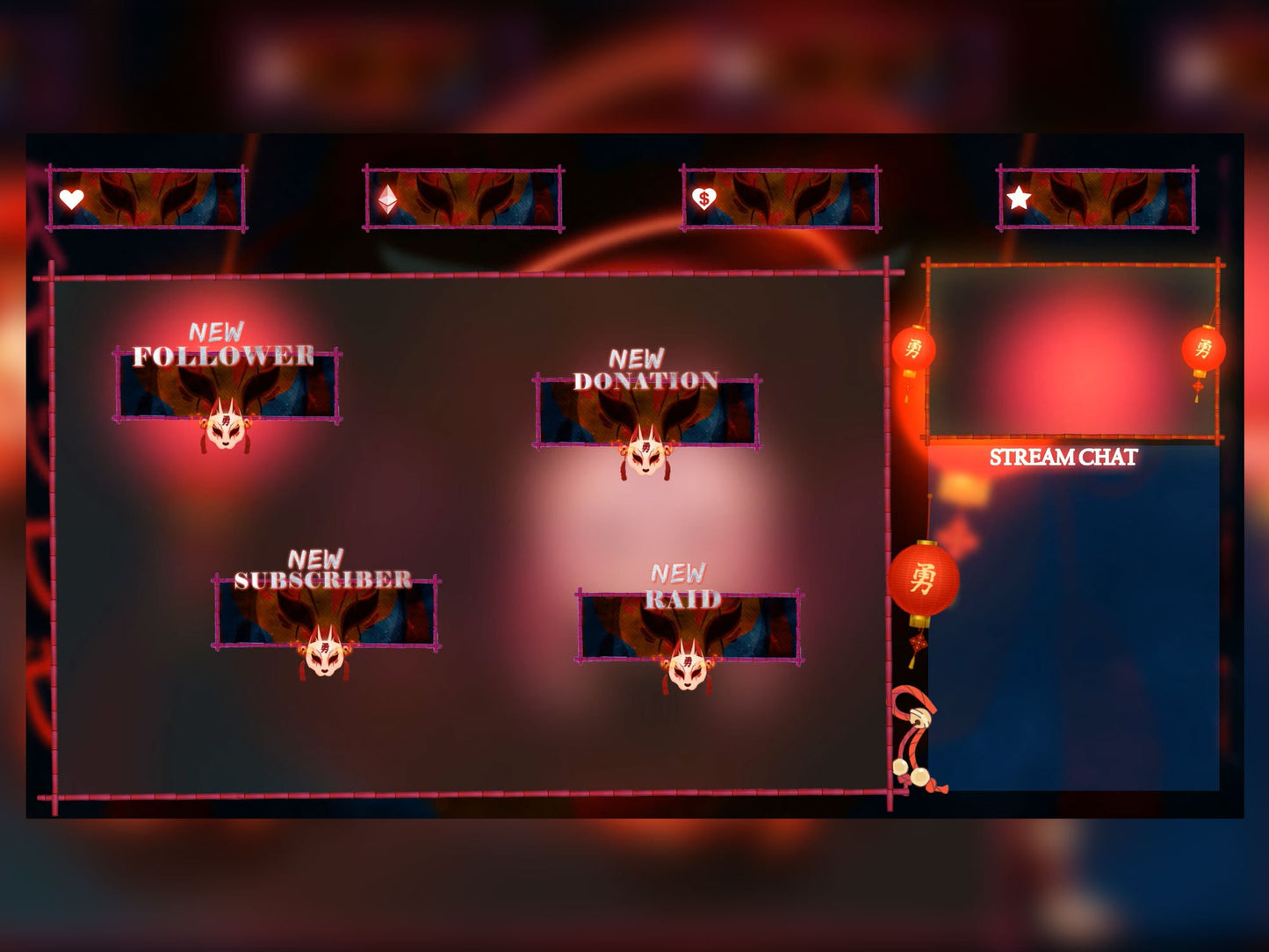 Kitsune Mask Animated Twitch Overlay Package