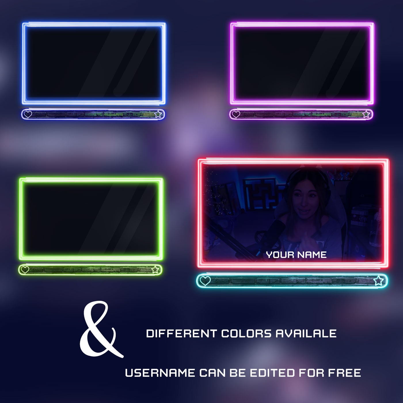 Animated Webcam Frame Pack Neon Facecam