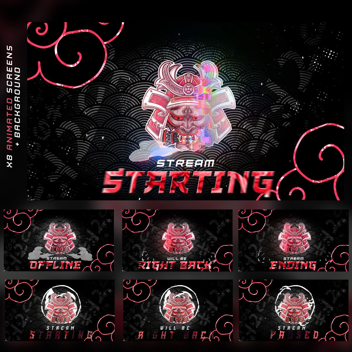Animated Red Oni Stream Overlay Package