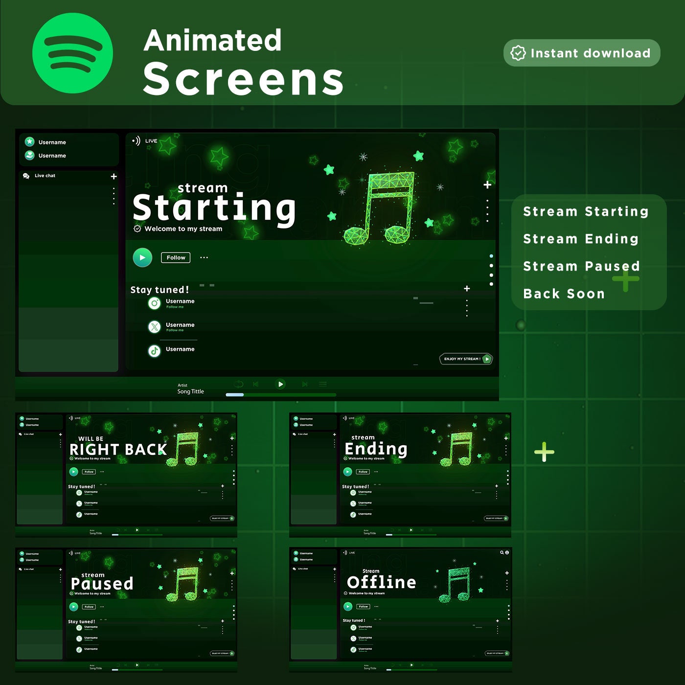 Animated Green Spotify Stream Package