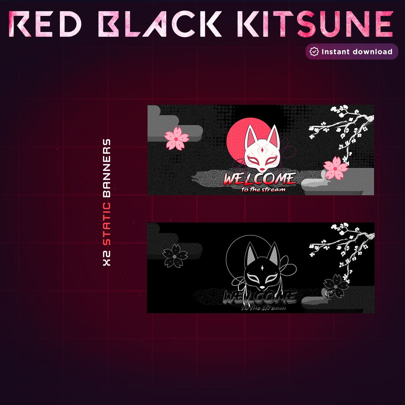 Premium Animated Black Red Kitsune Stream Package