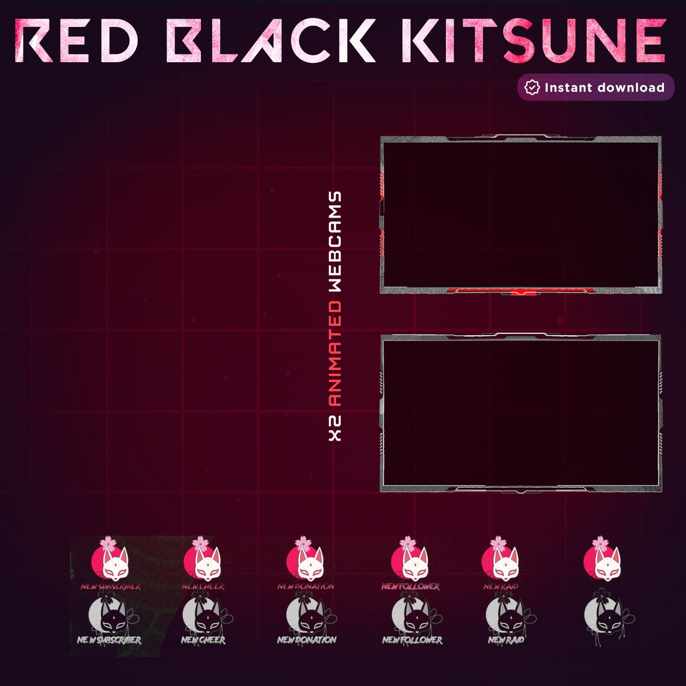 Premium Animated Black Red Kitsune Stream Package