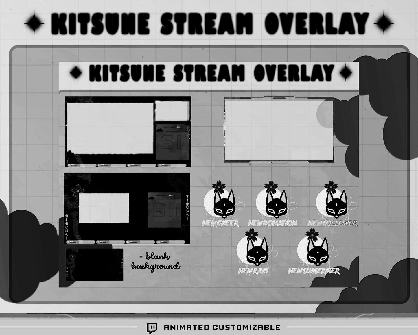 Animated Black & White Kitsune Stream Package