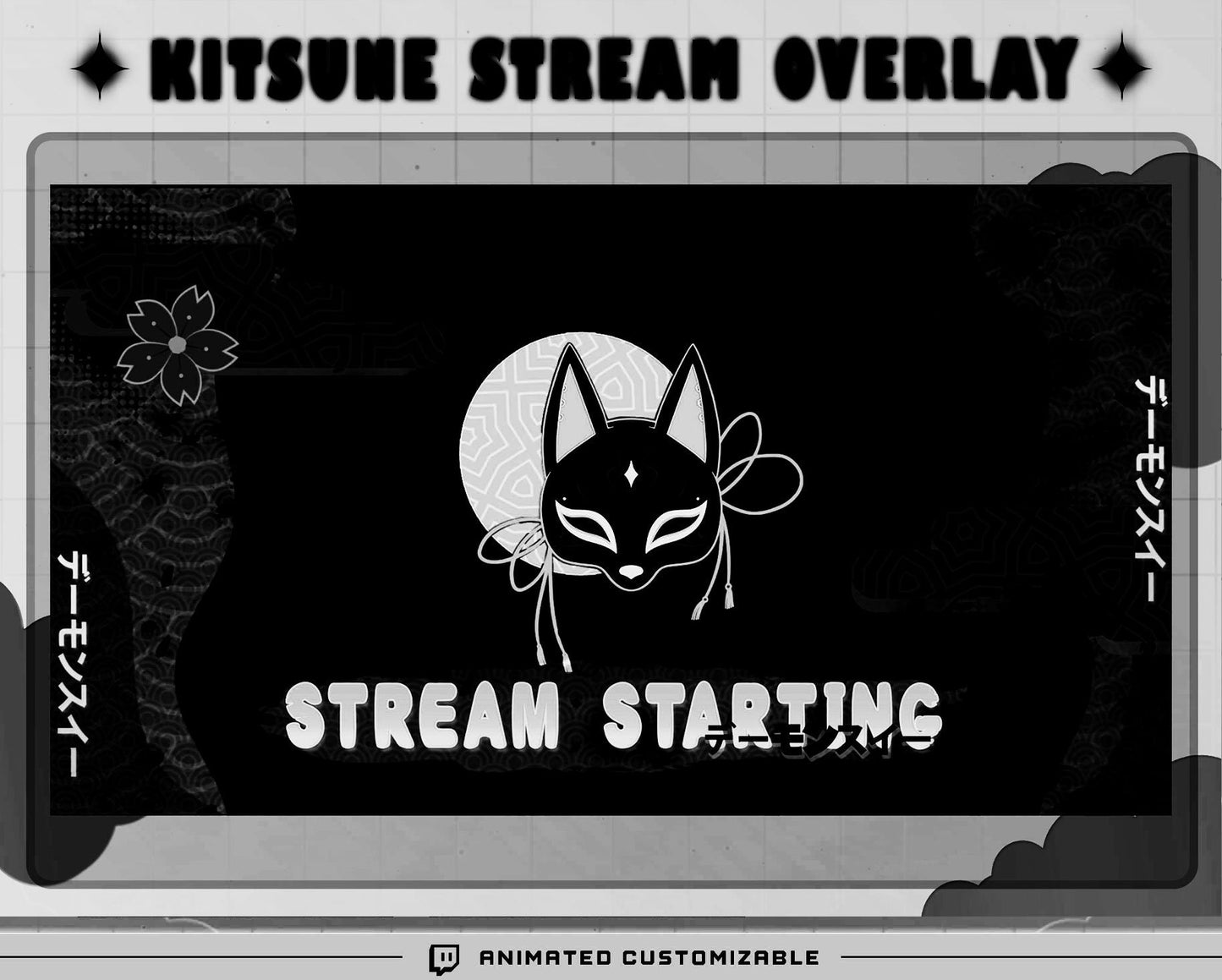 Animated Black & White Kitsune Stream Package