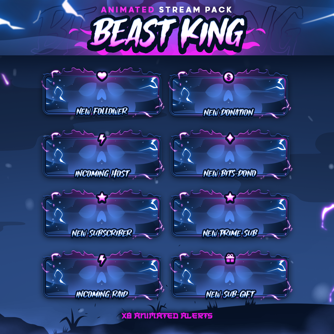 Beast King Anime Stream Pack Twitch Overlays Panels Transition