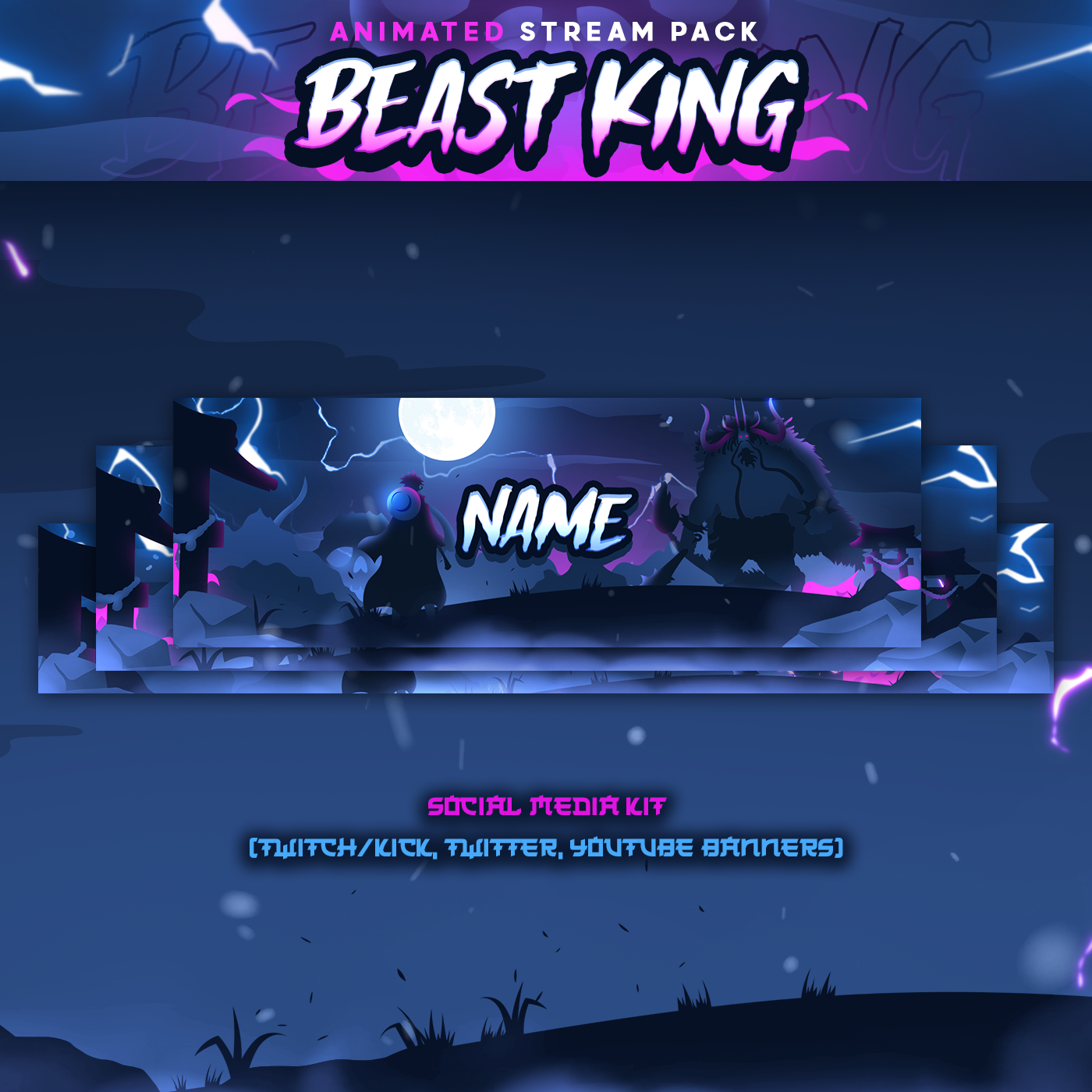 Beast King Anime Stream Pack Twitch Overlays Panels Transition