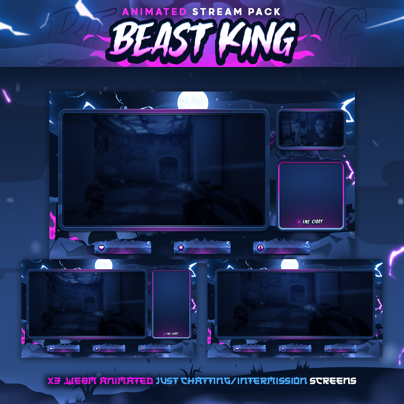 Beast King Anime Stream Pack Twitch Overlays Panels Transition