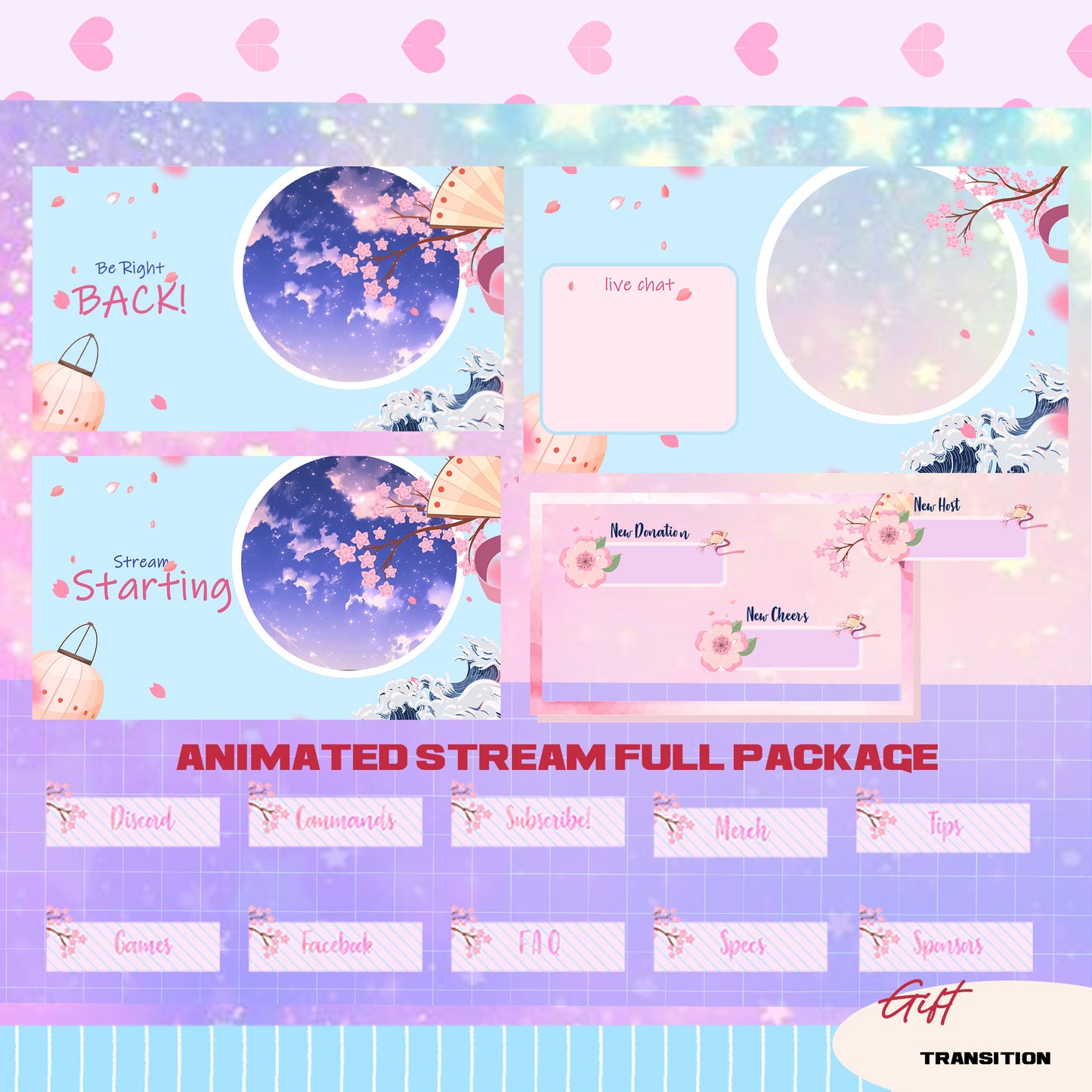 Blossom Cherry Stream Package Twitch overlays full stream package
