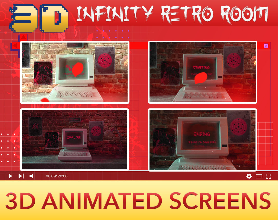 3D Retro Sharingan Stream Package Twitch overlays full stream package