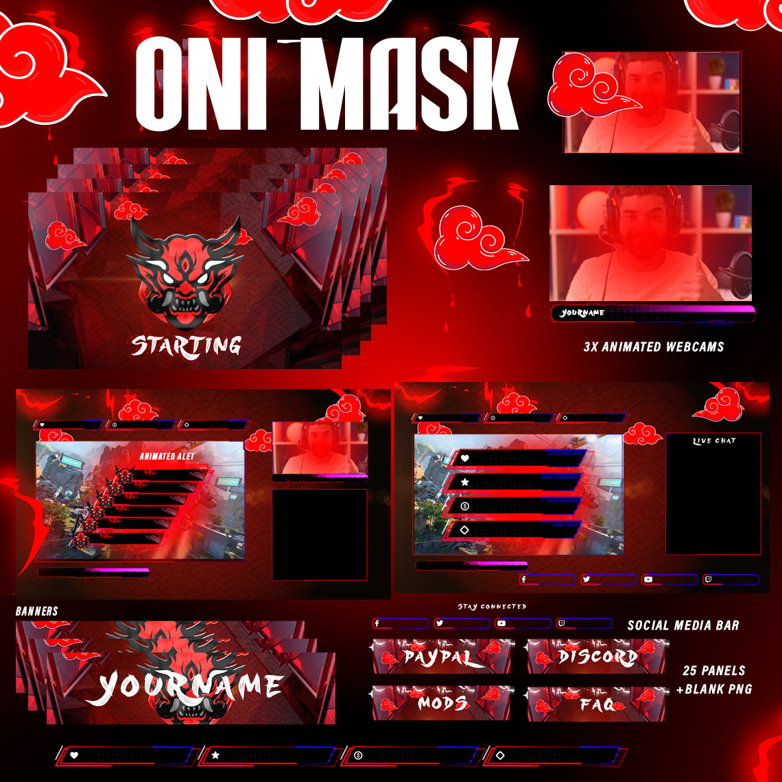 Oni Mask Stream Package Twitch overlays full stream package – Streamlofi