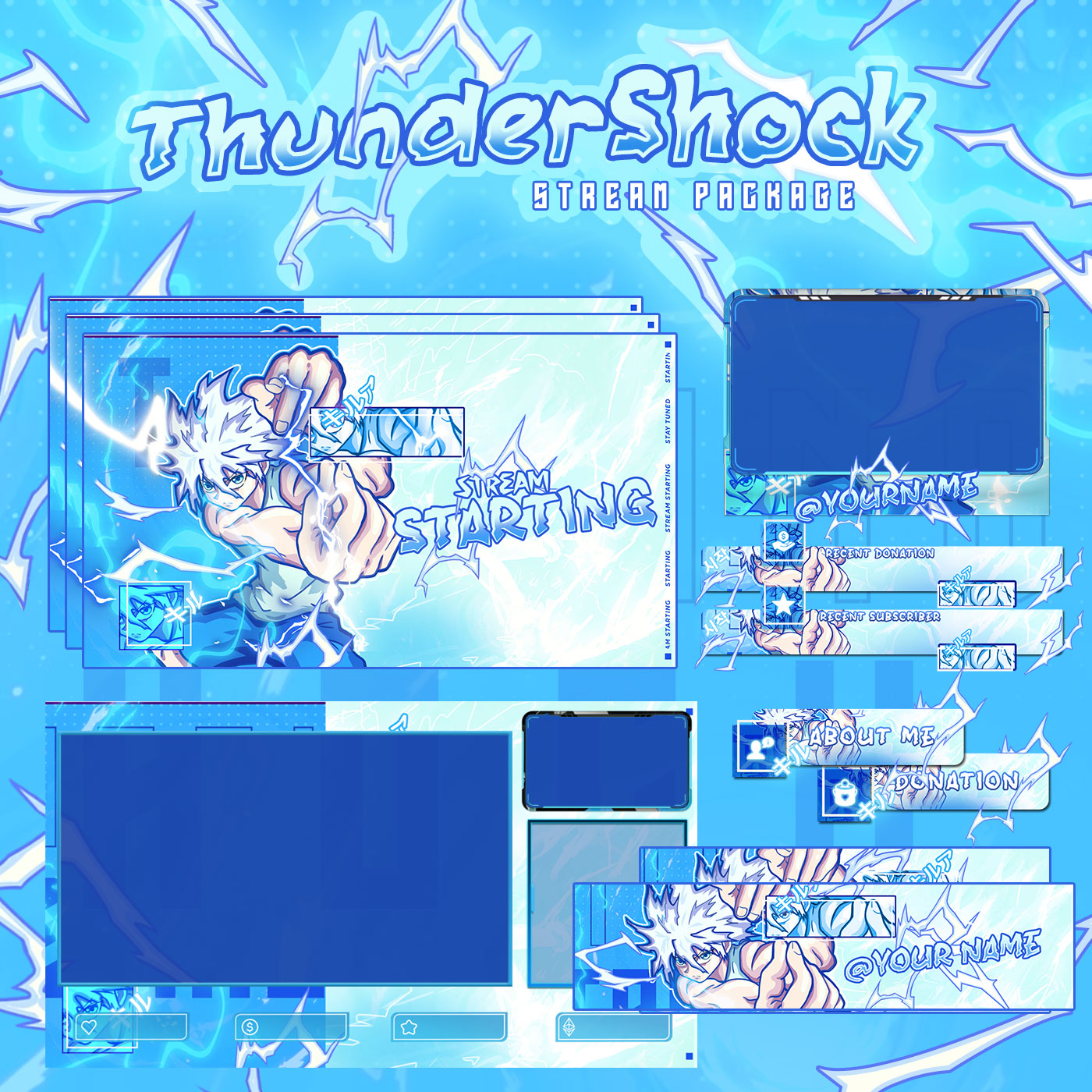 Animated Zoldyck Killua Thundershock Twitch overlays full stream