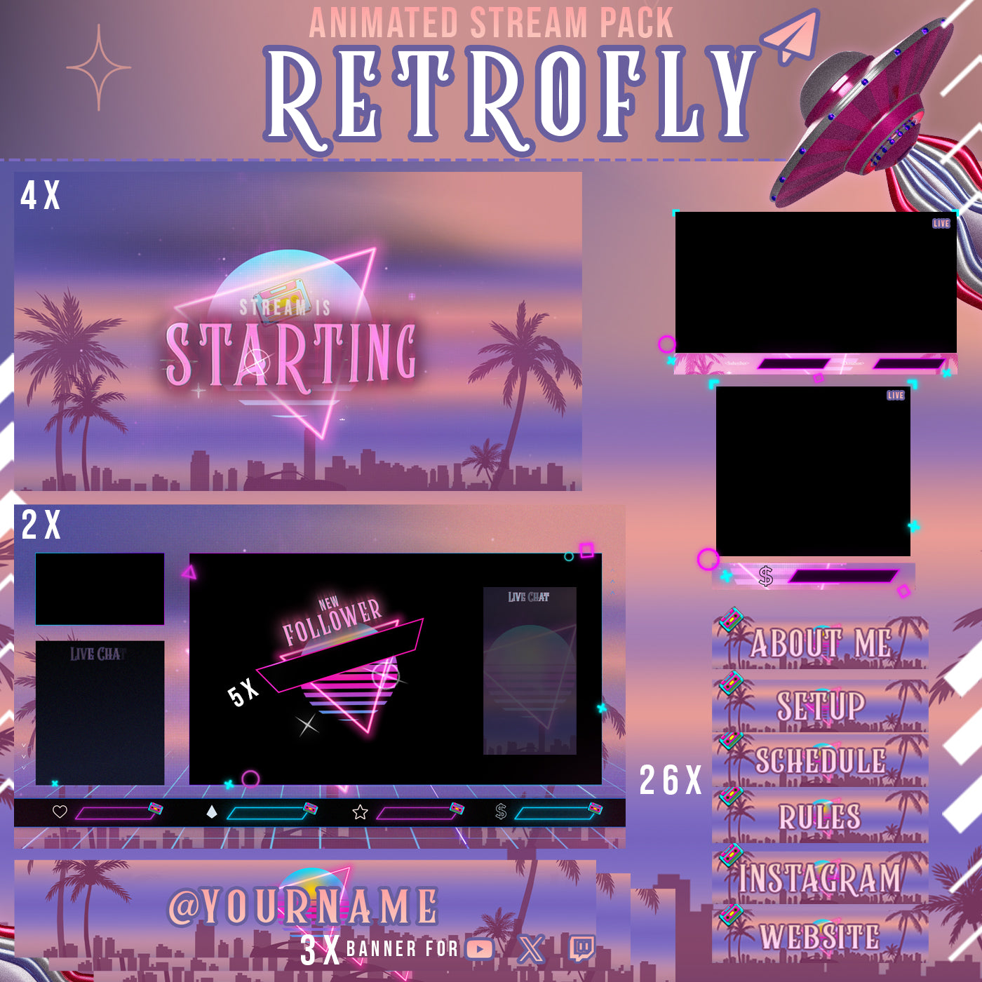 RetroFly Stream Package Twitch overlays full stream package – Streamlofi