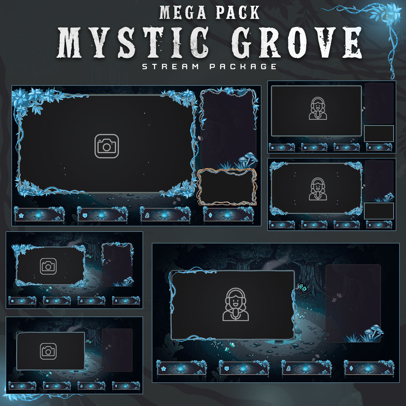 Premium Mystic Grove Twitch overlays full stream package