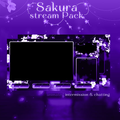 Purple Sakura Cherry Twitch overlays full stream package