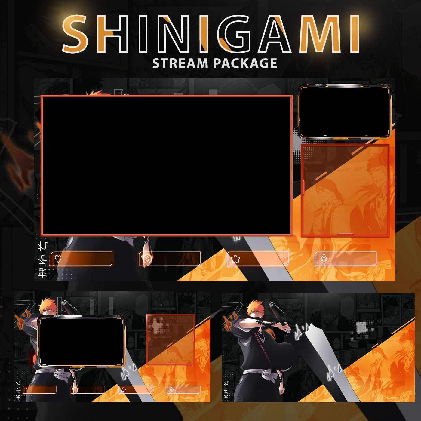 Bleach Twitch Overlays full Stream Package Orange