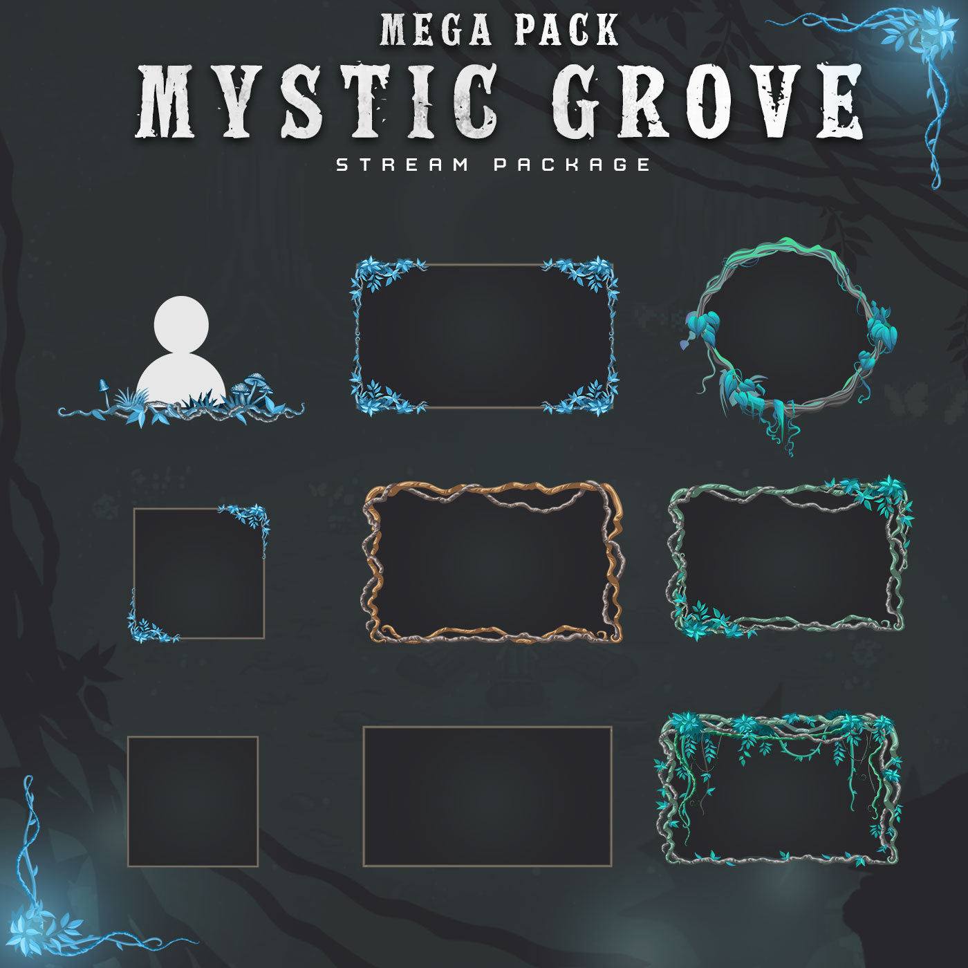 Premium Mystic Grove Twitch overlays full stream package