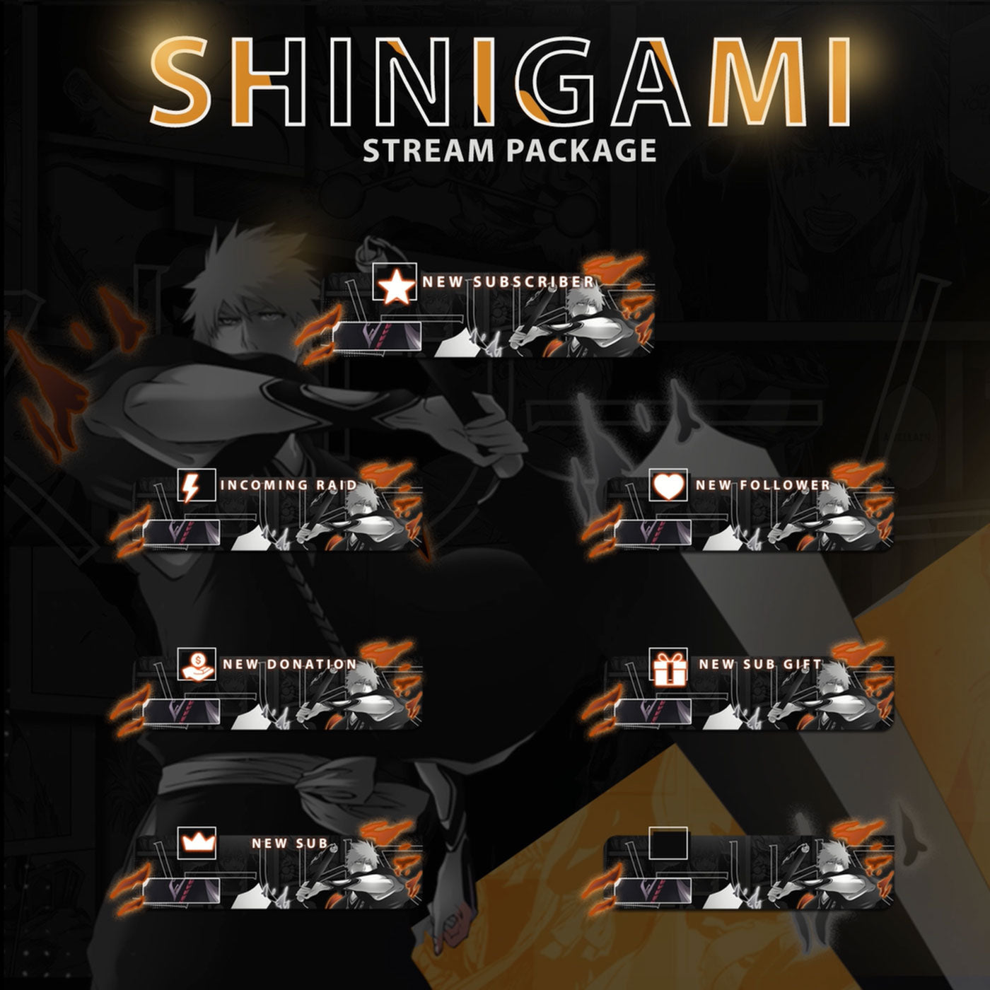 Bleach Twitch Overlays full Stream Package Orange