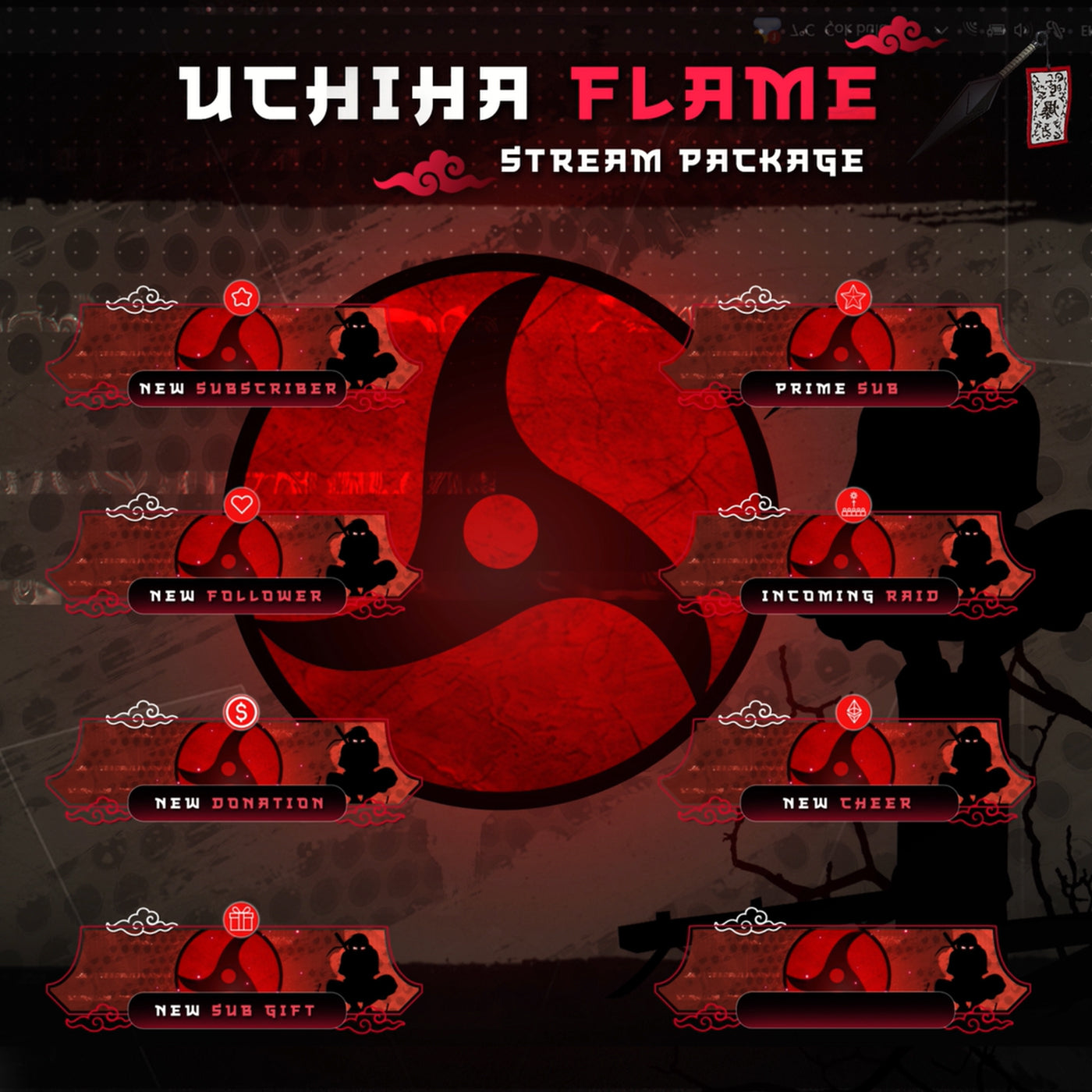 Fire Flame Uchiha Itachi Twitch overlays full stream package