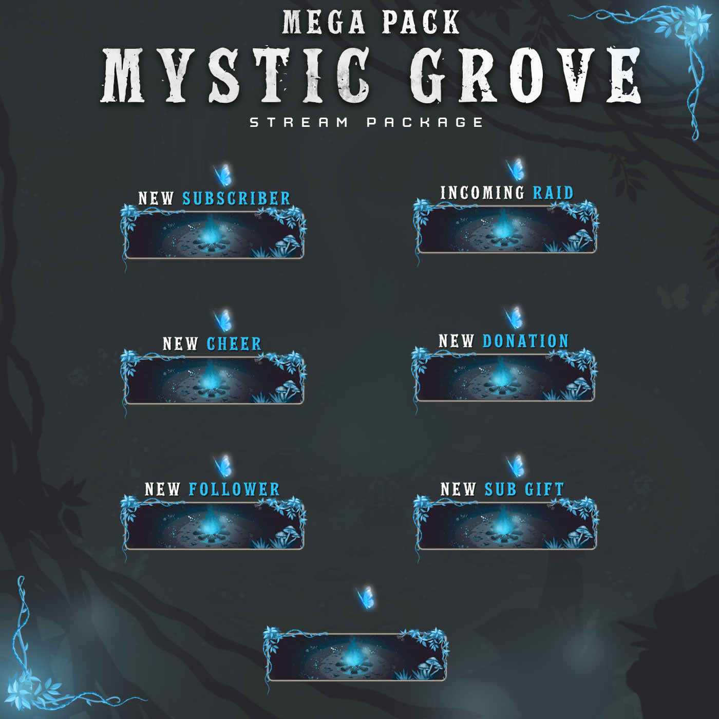 Premium Mystic Grove Twitch overlays full stream package