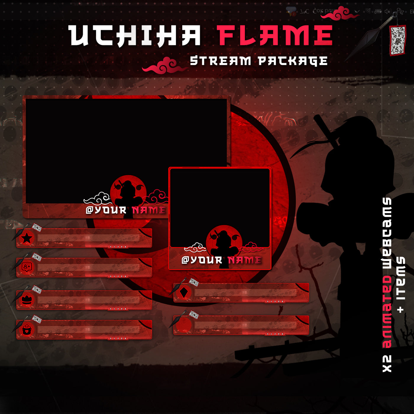 Fire Flame Uchiha Itachi Twitch overlays full stream package