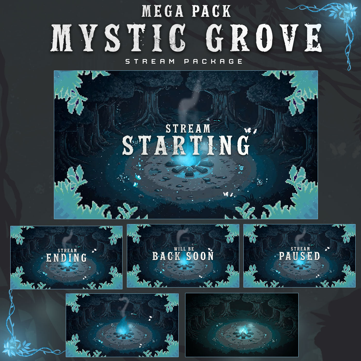 Premium Mystic Grove Twitch overlays full stream package