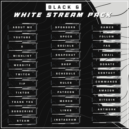 Premium Black and White Twitch overlays full stream package